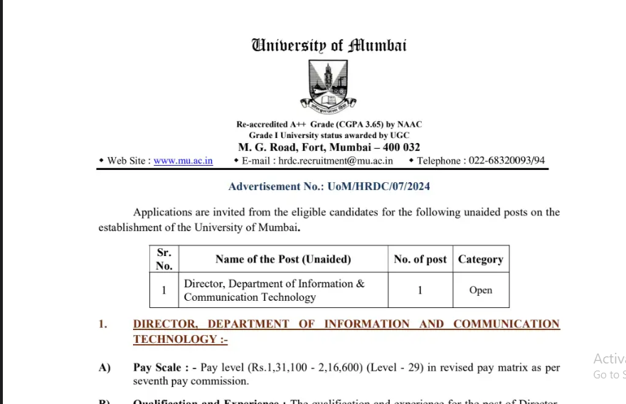 Mumbai University Recruitment 2024