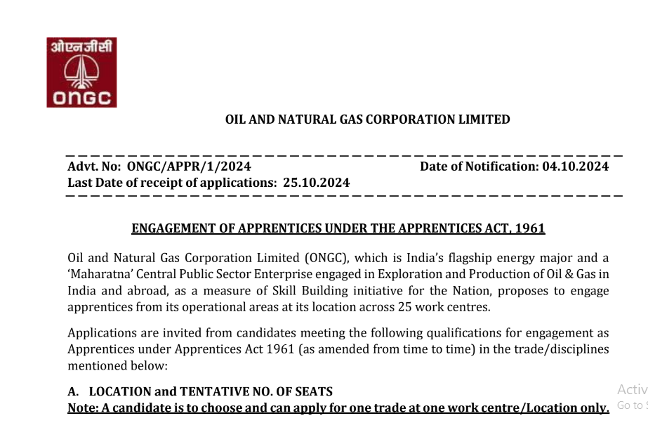 ONGC Apprentice Bharti 2024